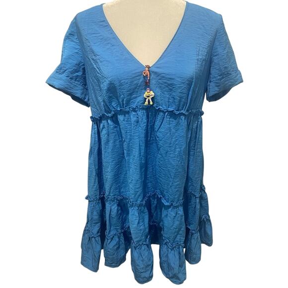 Toy Story Blue Tiered Zara Mini Dress with Buzz and Woody Buttons Women's- Small - Picture 1 of 8